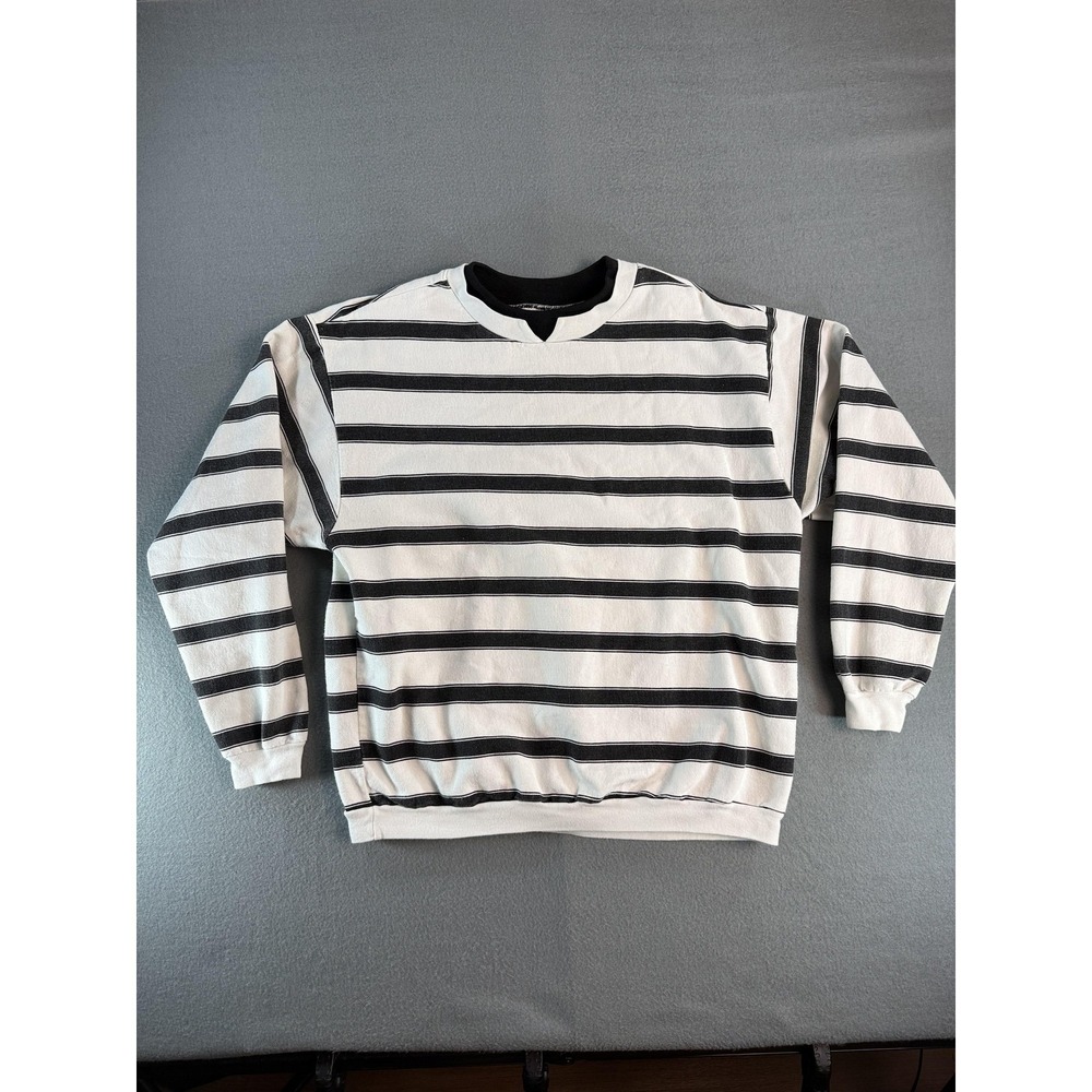 VTG Rush Sweatshirt Mens Small White Black Stripe Crew Neck Pullover Made In USA